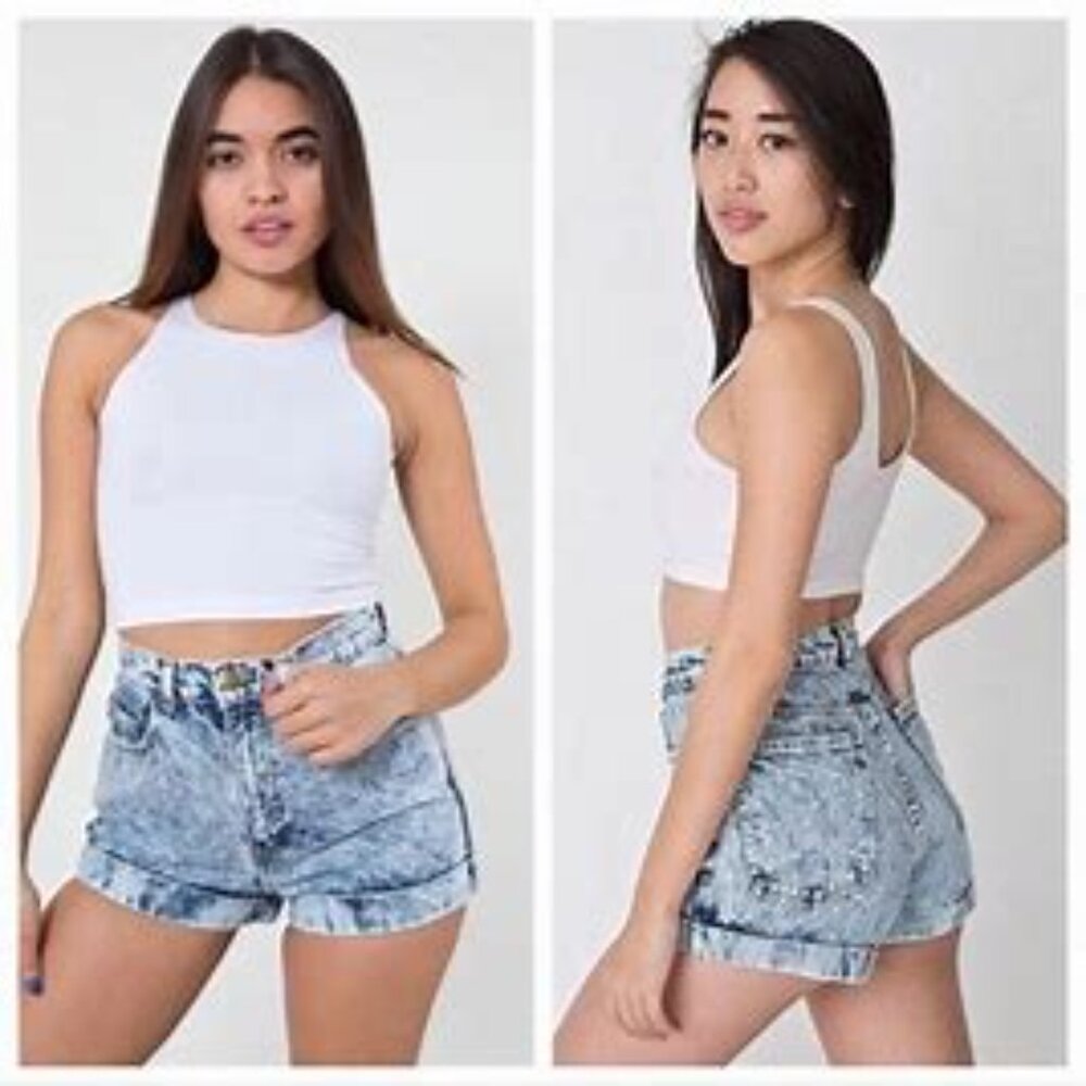 American Apparel Light Blue Acid Wash High-Waist Jean Shorts